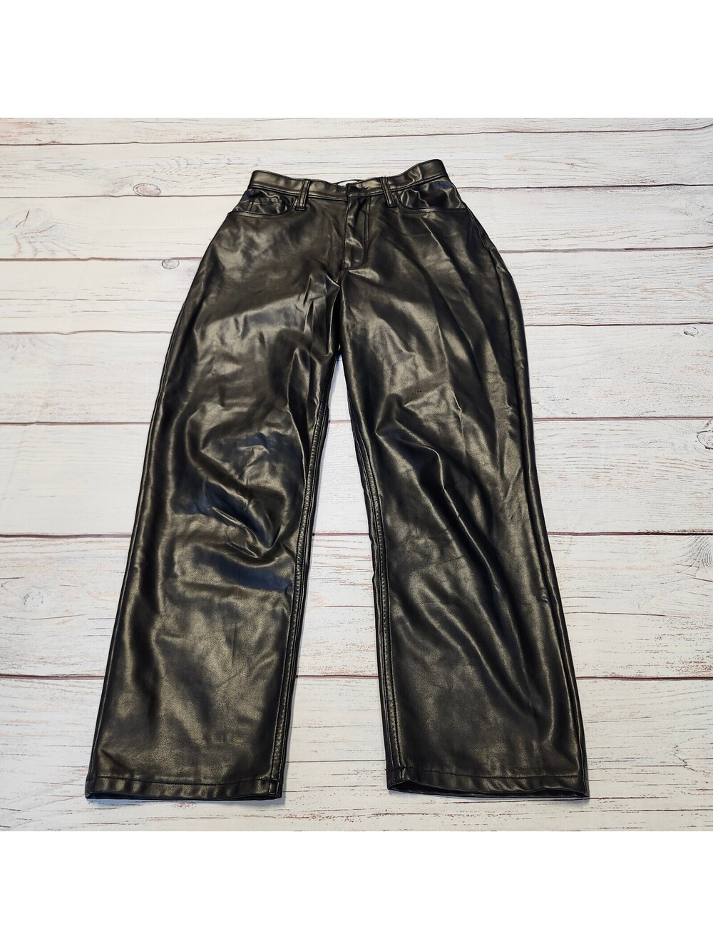 Abercrombie & Fitch Ankle Straight High Rise Black Faux Leather Pants Size 2